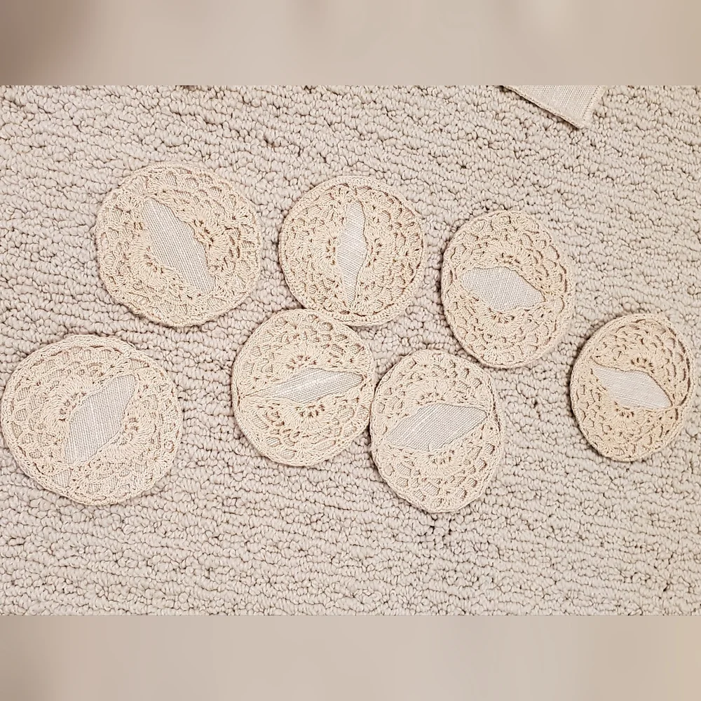 Vtg Irish Linen Crochet Lace Napkin+Doily 16 Pc Set, Tan, Never Used